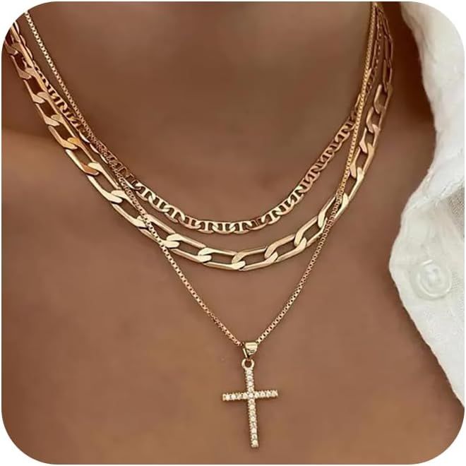 Cross Necklace for Women,Stackable Stacked Stacking Layering Layered Necklaces Dainty Gold Neckla... | Amazon (US)