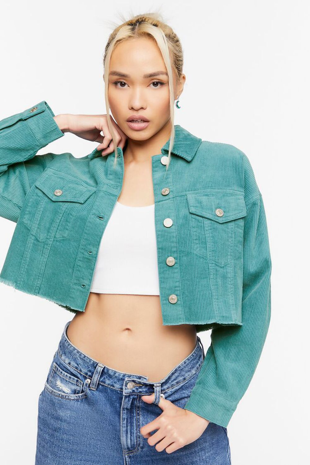 Cropped Frayed Corduroy Jacket | Forever 21 (US)