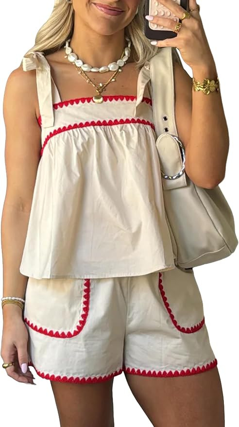 Womens Summer Boho Tank Tops Shorts Set - Lounge Sets 2 Piece Outfit with Adjustable Straps for B... | Amazon (US)