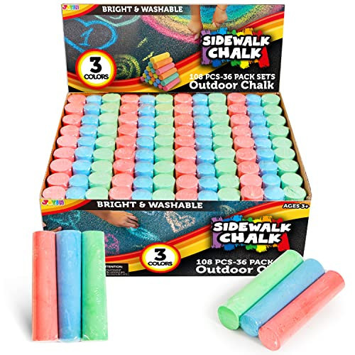 JOYIN 108 PCS Sidewalk Chalk Set in 36 Count, 3 Assorted Colors, Non-Toxic Jumbo Washable Driveway Chalk for Outdoor Art Play, Great Gift Toys for Kids, Classroom | Amazon (US)