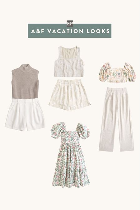 Abercrombie spring / summer vacation outfits that are petite friendly 

• Linen blend embroidered pull on short with matching top - pretty detailing on this

• Linen blend puff sleeve set top in cream pattern with sloane linen-blend pants, I’m usually a 24 short 

•Emerson poplin puff sleeve midi dress in tile print , I’m usually xxs petite . This one is also bump and nursing friendly 

• Sleeveless turtleneck sweater in taupe with sloane tailored shorts . These are a nice option for modest shorts, the size 24 has a ~ 4 inch inseam

#petite vacation outfits 

#LTKtravel #LTKSeasonal #LTKfindsunder100