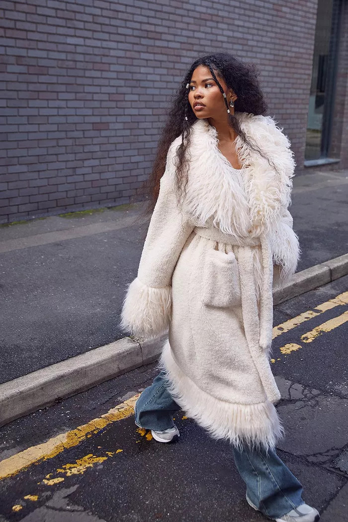 Oversized Faux Fur Detail Coat | boohoo (US & Canada)