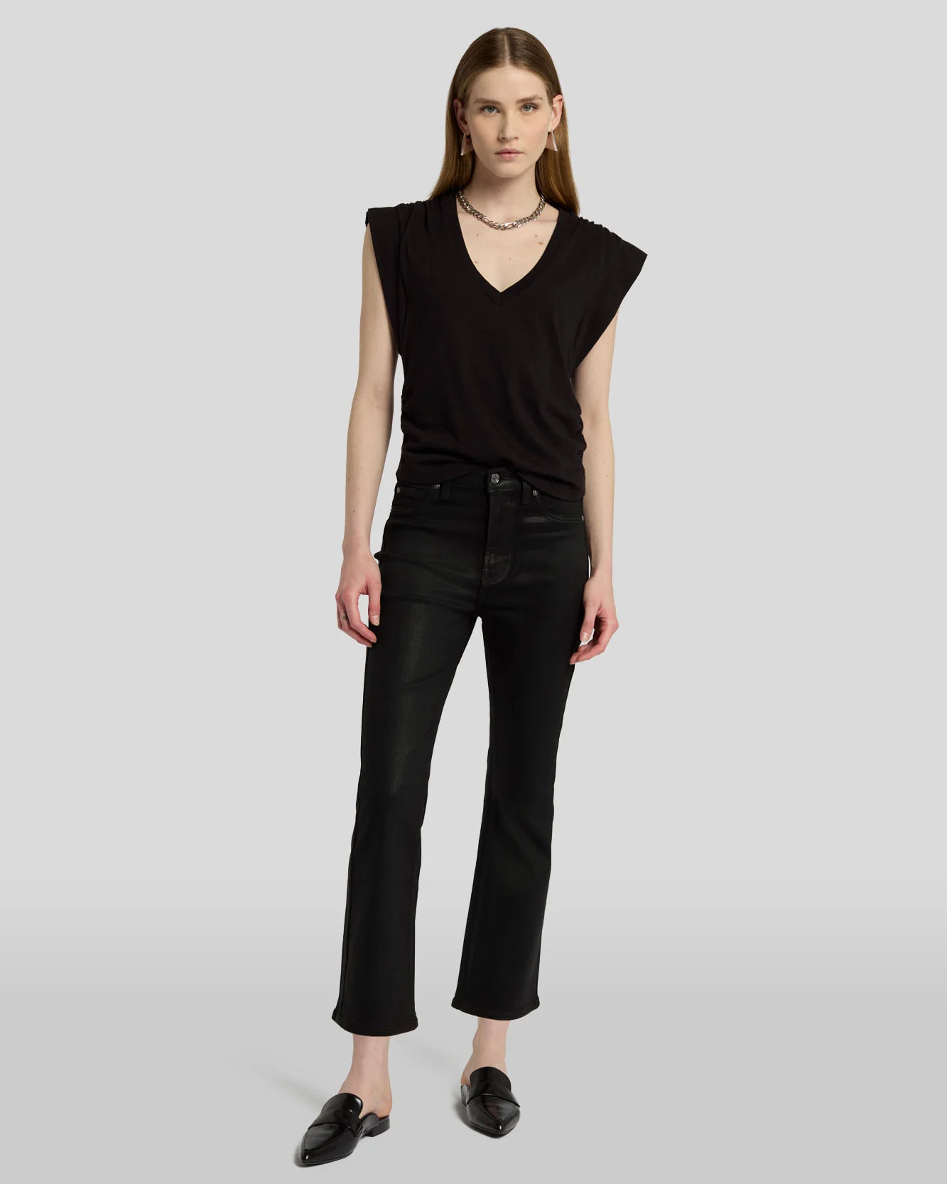 High Waist Slim Kick in Coated Black | 7 For All Mankind