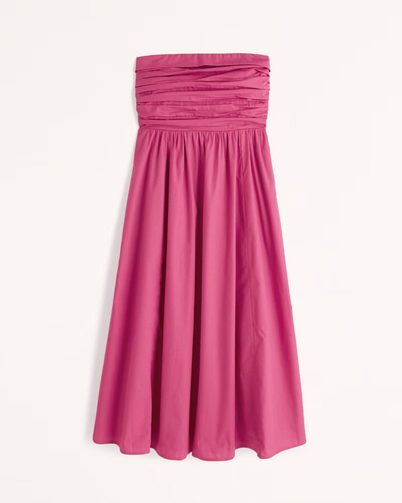 Strapless Poplin Midi Dress | Abercrombie & Fitch (US)