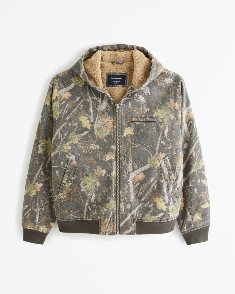 Abercrombie & Fitch Men's Hooded Workwear Bomber Jacket in Green Camo - Size XXL | Abercrombie & Fitch (US)