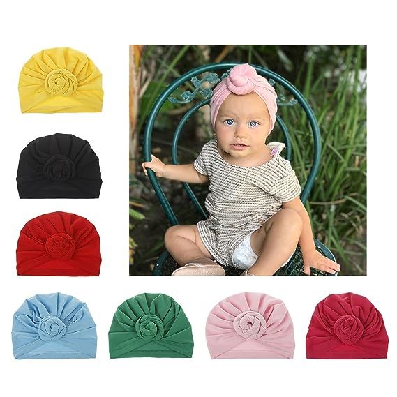 Upsmile 7 Pieces Adorable Baby Knot Headbands Newborn Elastic Sretch Head Wrap Baby Hat | Amazon (US)
