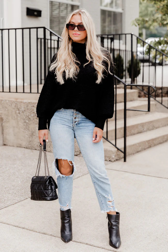 Haven't You Heard Black Turtleneck Sweater | Pink Lily