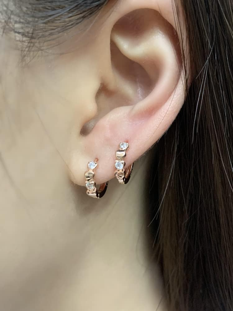 14K Rose Gold Double Love Heart Cubic Zirconia Small Hoop Earrings for Women Girls 925 Sterling Silv | Amazon (US)