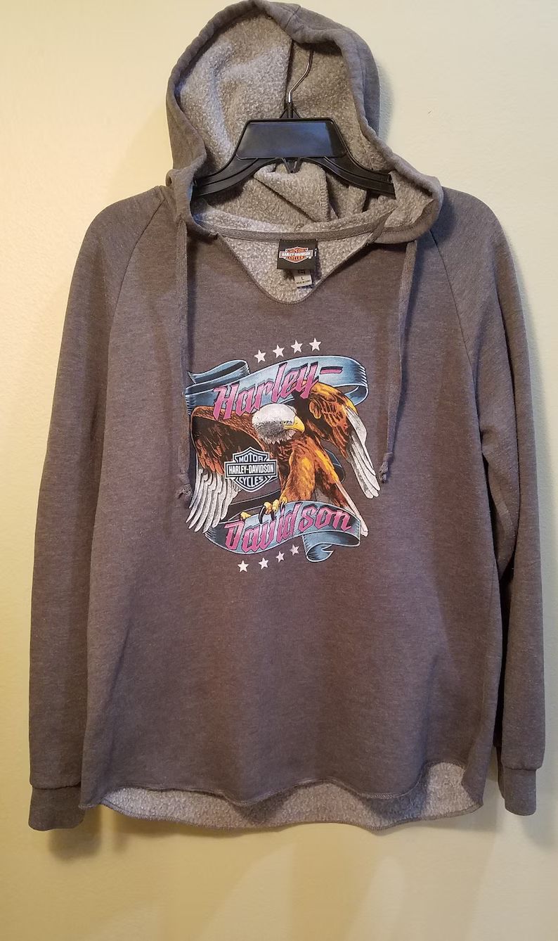 Harley-Davidson | Harley Davidson Ladies Eagle Split Neck Hoodie - Silver Eagle Waterloo IA | Col... | Etsy (US)