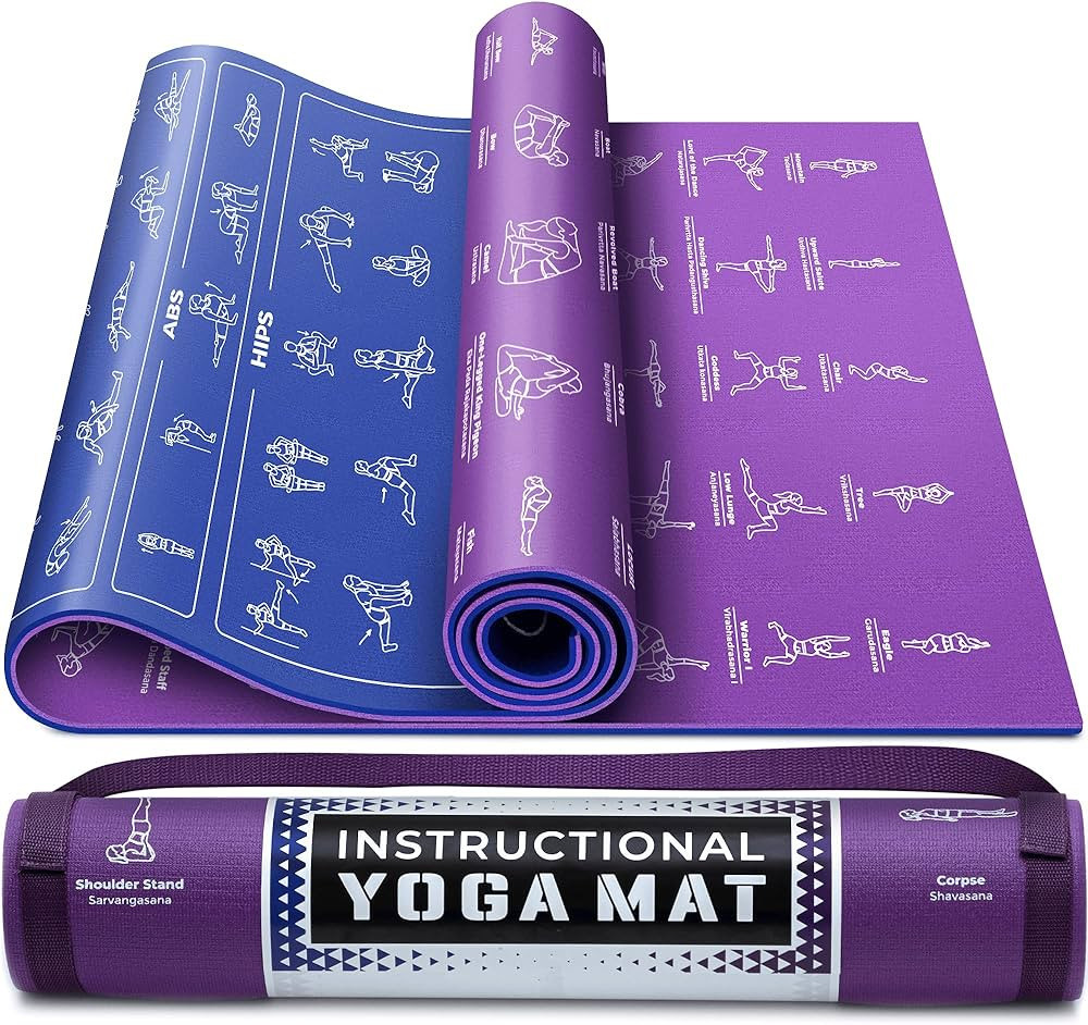 Instructional Yoga Mat with Poses Printed On It & Carrying Strap - 75 Illustrated Yoga Poses & 75... | Amazon (US)