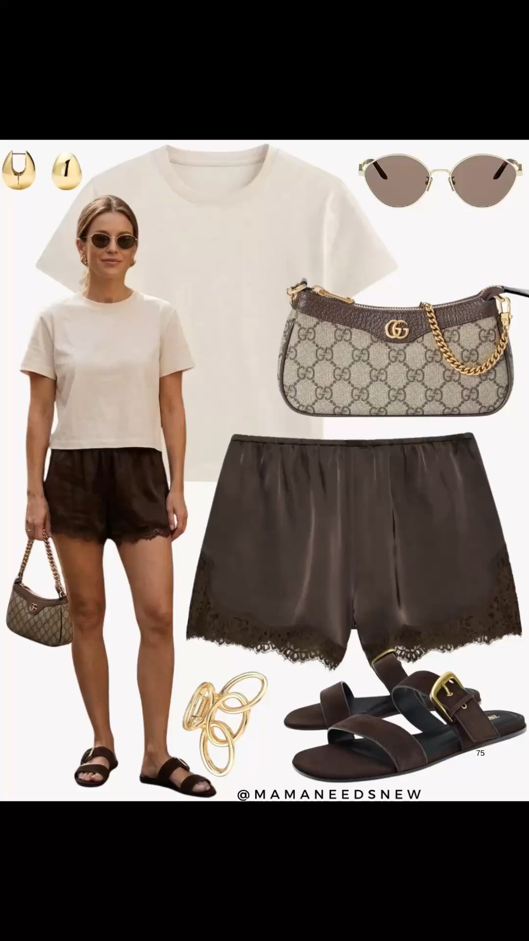 A late spring to summer outfit with a tshirt, lace trim shorts, mini shoulder bag, slide sandals 🤎

#LTKootd #LTKSeasonal #LTKSaleAlert