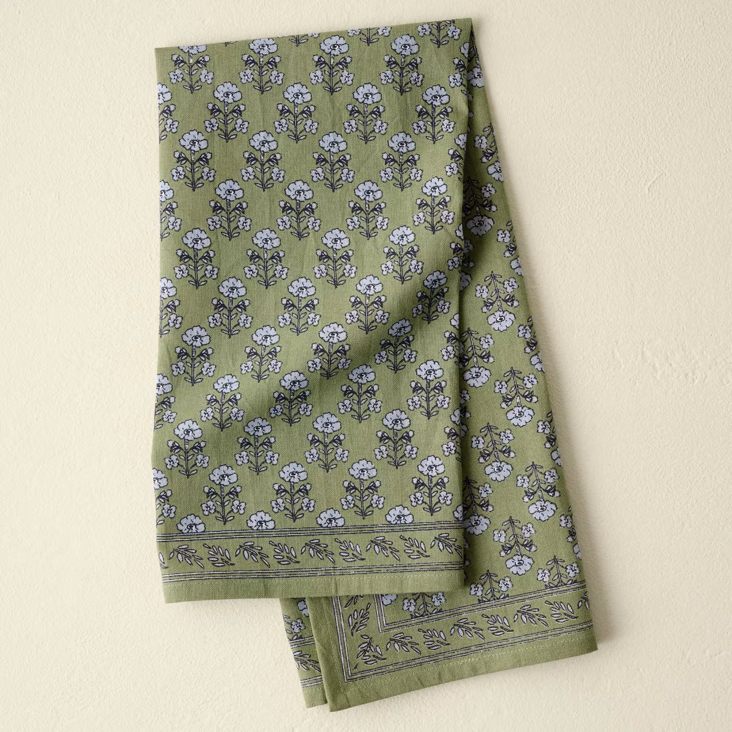 Magnolia Green Block Print Tea Towel | Magnolia
