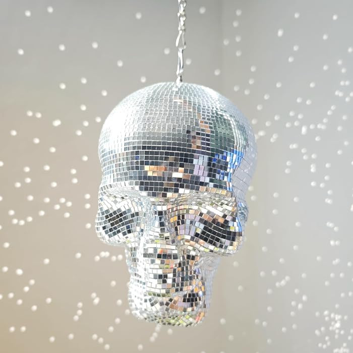 Disco Ball Skull Head, Holiday Hanging Skeleton Decor, 6x6x8inch, Silver | Amazon (US)