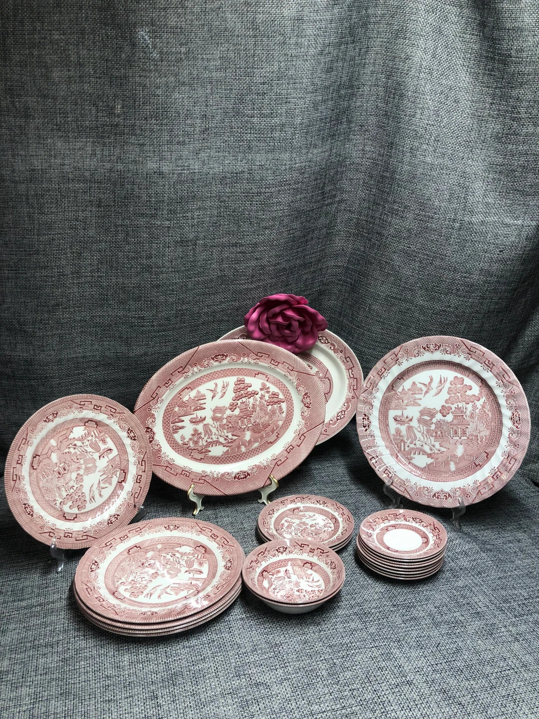 Pink willow Churchill, Wessex Staffordshire Dinner,Deseer plate, saucer, cereal bowls, platter | Etsy (US)