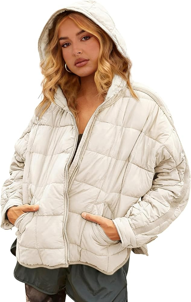 Bianstore Womens Oversized Splice Quilted Lightweight Hooded Puffer Jacket Casual Padded Coat | Amazon (US)
