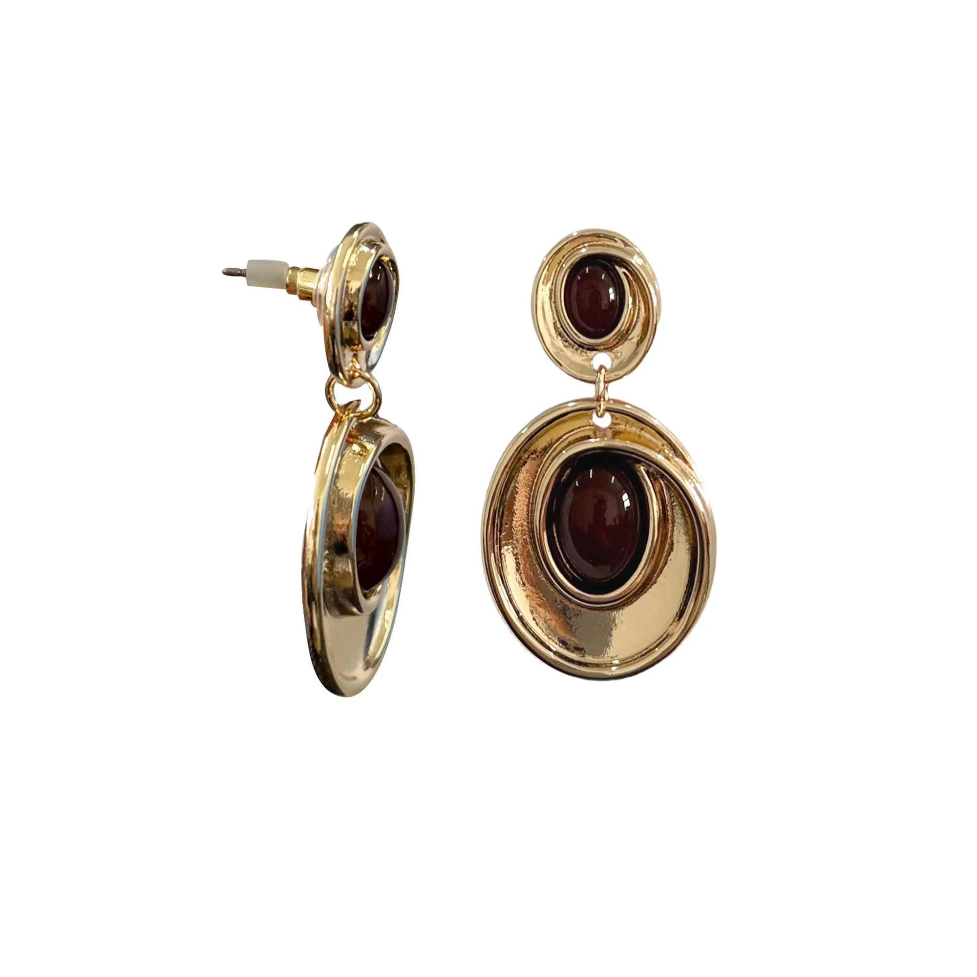 Time and Tru Double Circle Linear Earrings Gold Plated and Brown for Female Adults and Teens | Walmart (US)