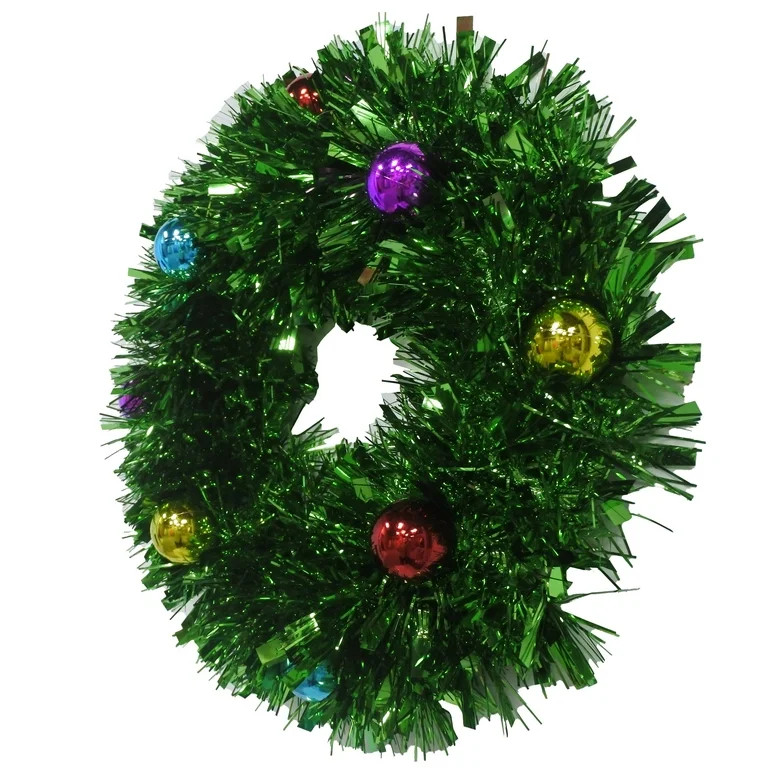 Tinsel Christmas Wreath with Ornaments, Green, 12", by Holiday Time | Walmart (US)