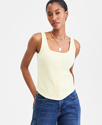 Trendy Plus Size Button-Down Ribbed Tank | Macy's