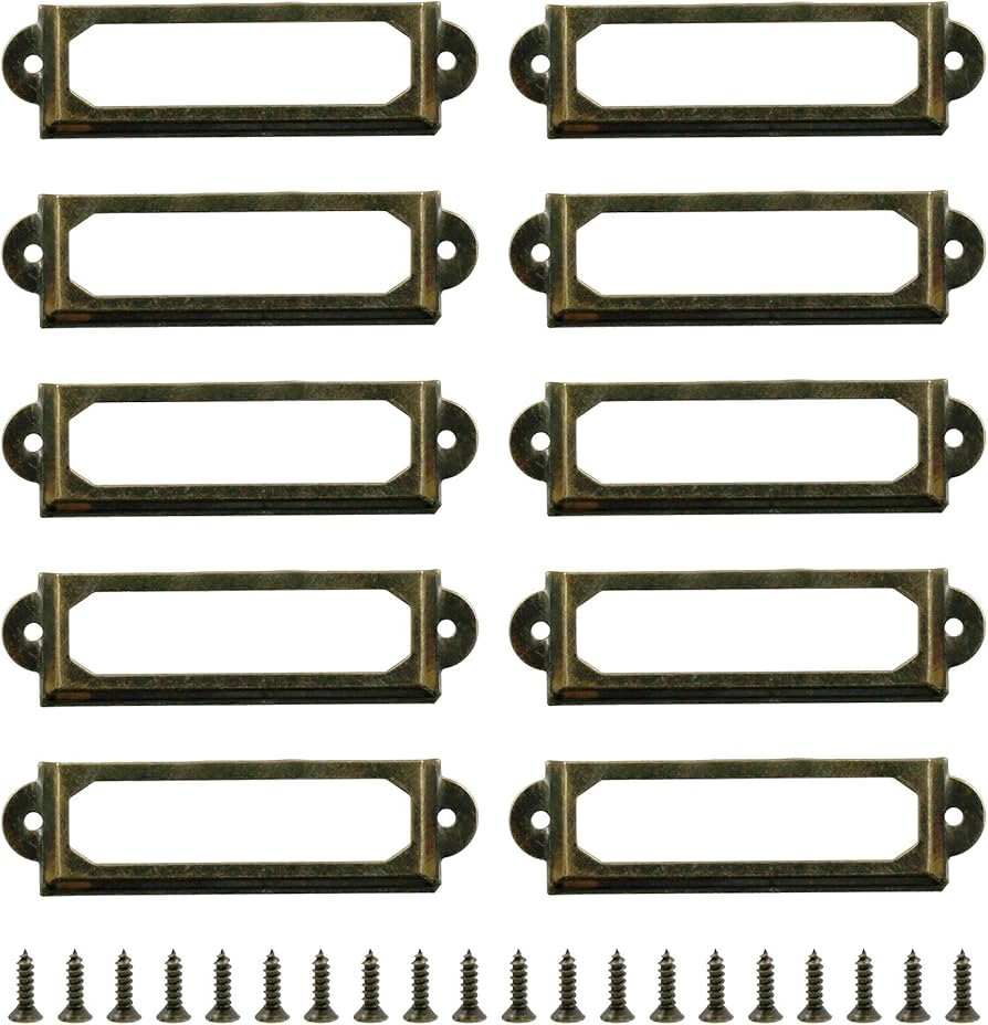 Kyuionty 50Pcs Antique Label Holder 2" x 0.67" Metal Name Card Frame for Office Library File Draw... | Amazon (US)