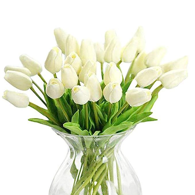 WAQIA HOUSE 30 Pcs Artificial Tulip Flowers Real Touch Tulips Fake PU Tulip Flower Bouquet for Ho... | Amazon (US)