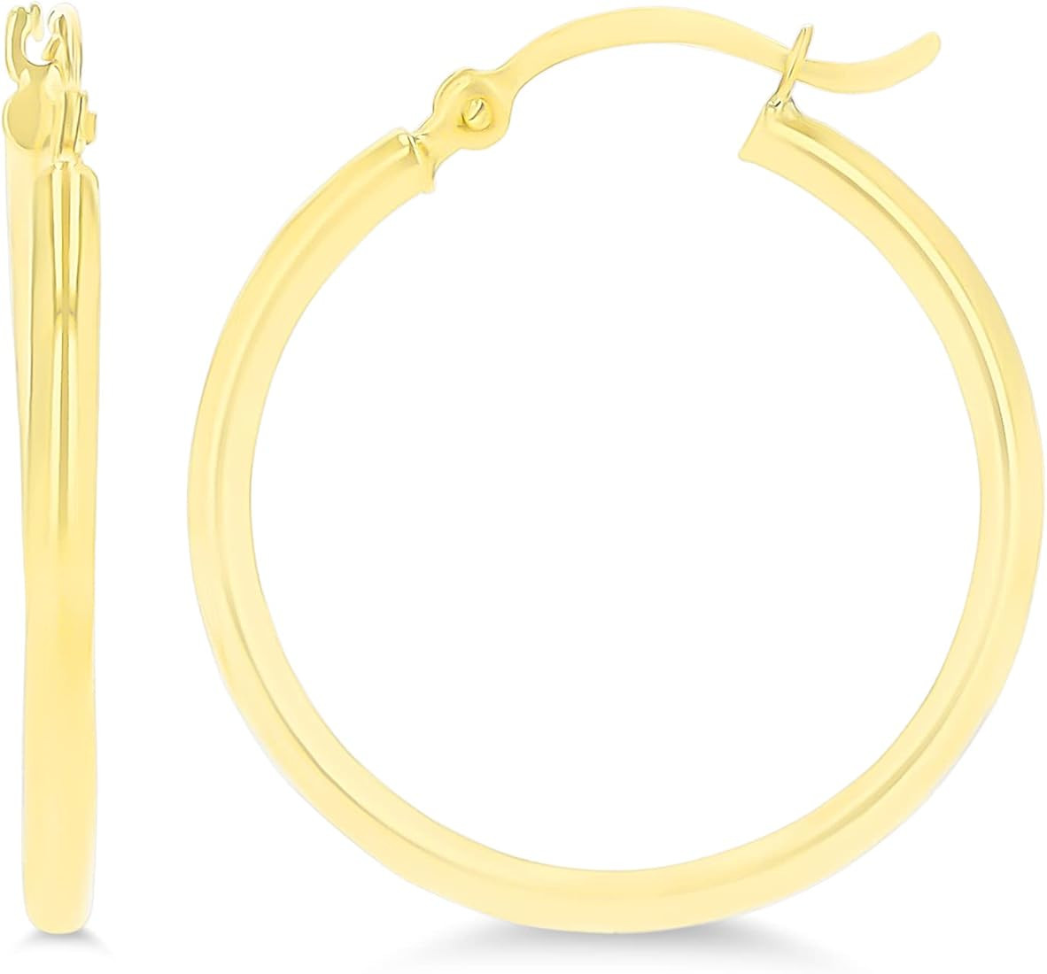 Solid 14k Yellow Gold Solid 2mm Tube Classic Polished Hoop Earrings, 15mm-90mm | Amazon (US)