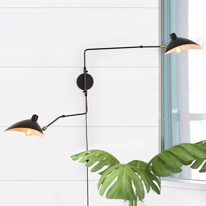 COSYLUX Modern Plug in Wall Sconces, 2-Light Double Swing Arm and Rotatable Beetle Shade Metal Wa... | Amazon (US)