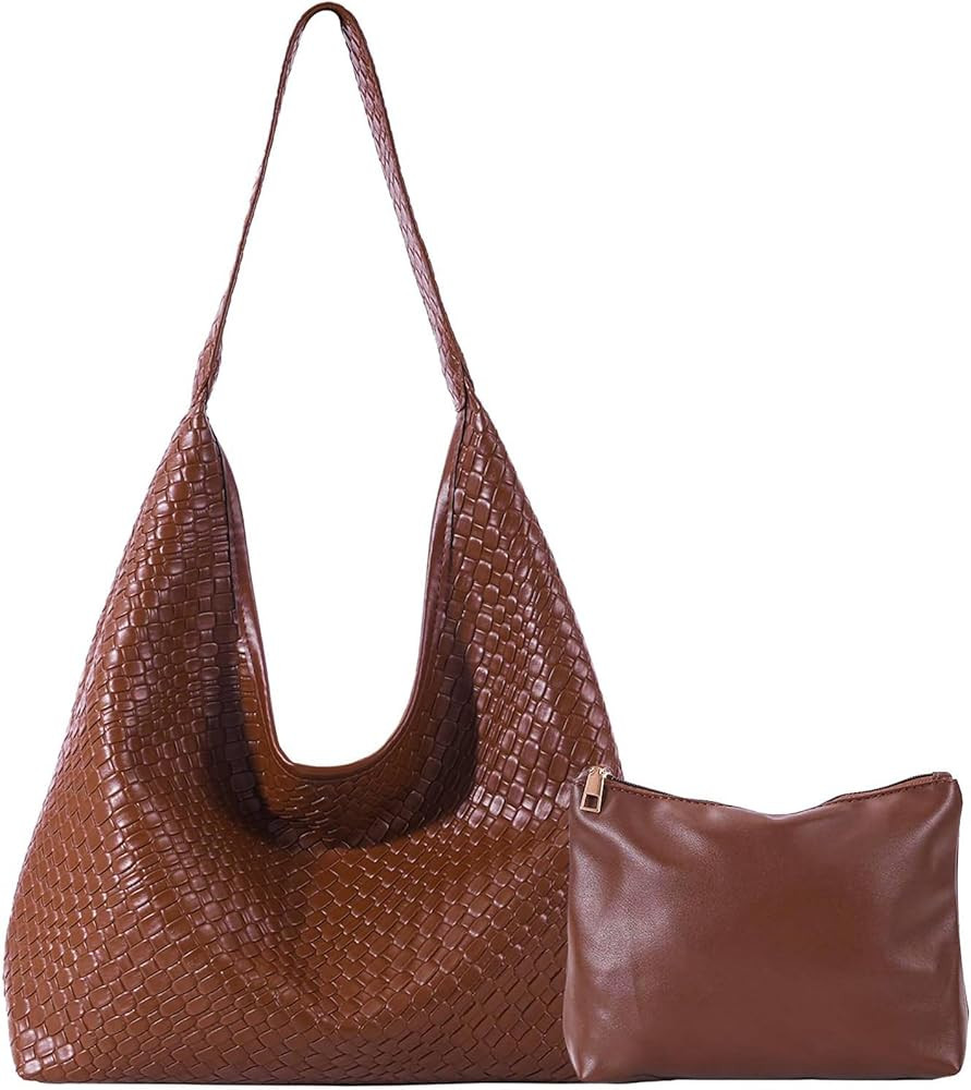 2024 Woven Leather Shoulder Bag for Women, Woven Soft Vegan Leather Tote Bag, Large Capacity Top-... | Amazon (US)