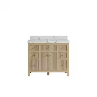 Sonoma Oak 42 in. W x 22 in. D x 36 in. H Single Sink Bath Vanity in White Oak with 2"" Viola Gold Qt. Top | The Home Depot