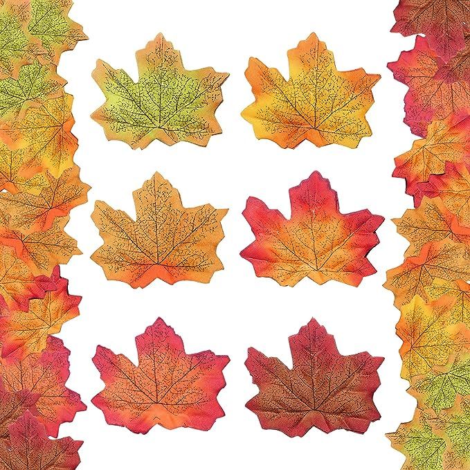 HADDIY Fake Fall Maple Leaves,300 Pcs Faux Leaves Decoration Artificial Leaves for Autumn Wedding... | Amazon (US)