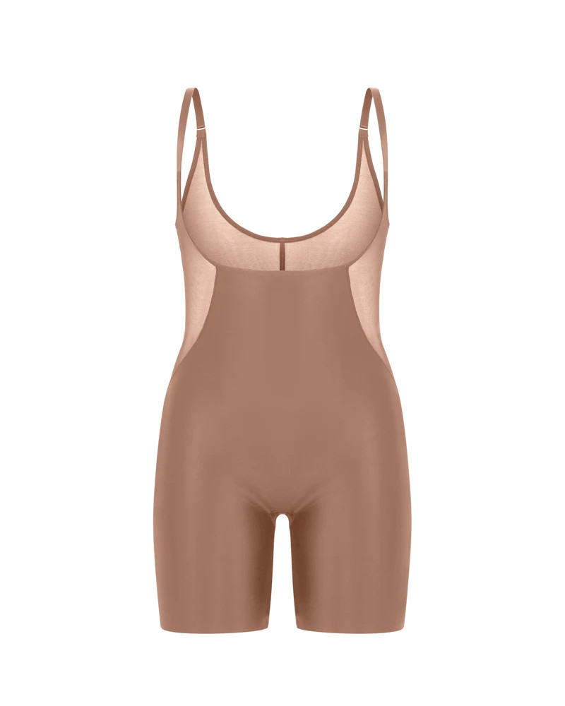 Satin Shaping Mesh Open-Bust Mid-Thigh Bodysuit | Spanx