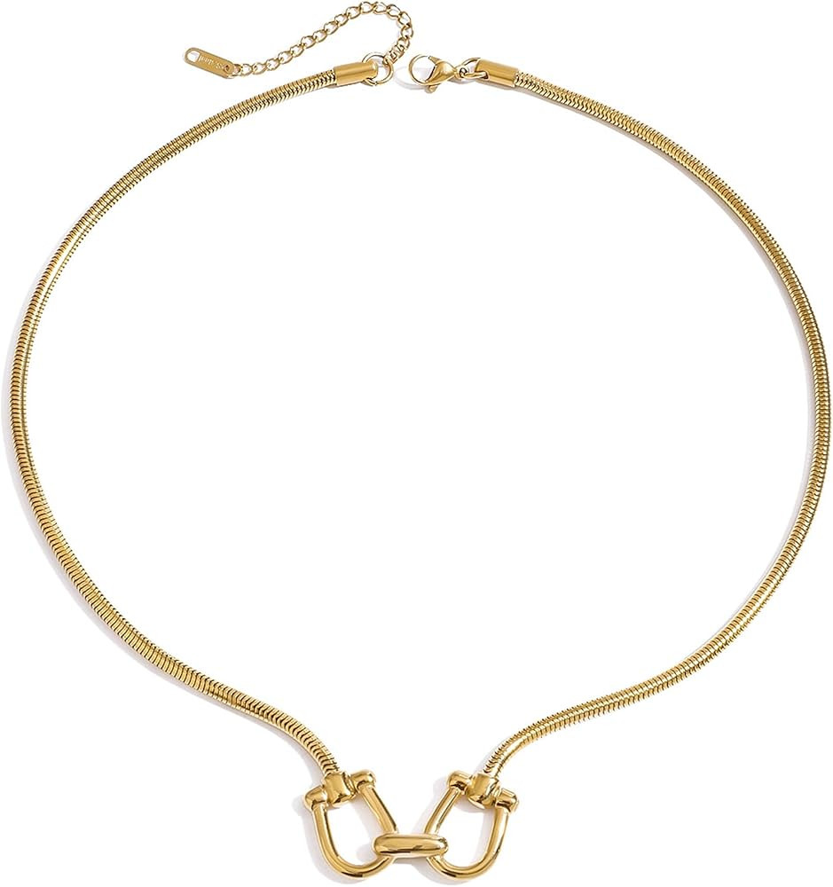 Gold/Silver Chunky Horse Bit Necklace for Women Carabiner Lock Pendant Necklace Statement Buckle ... | Amazon (US)