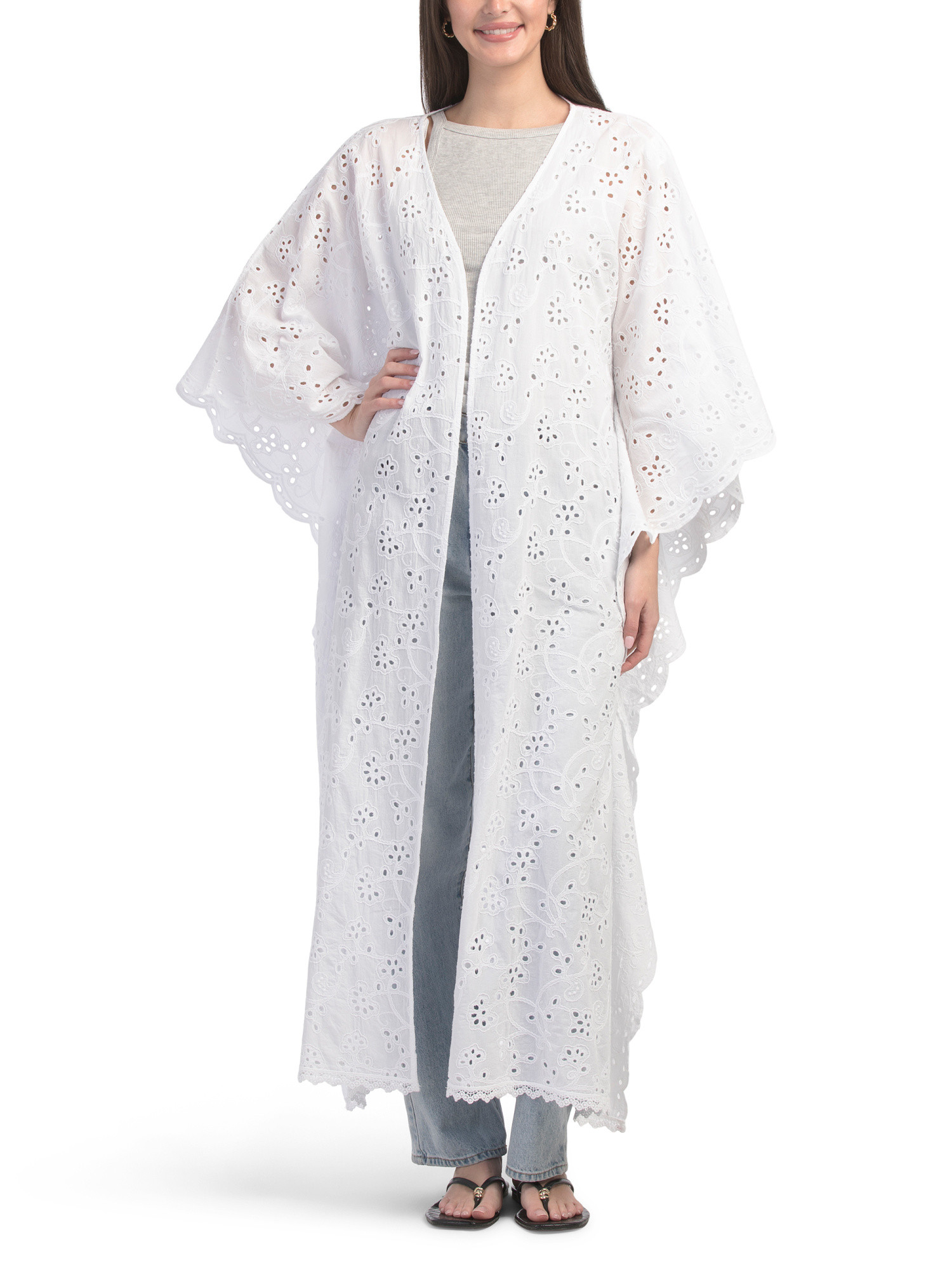 Made In Italy Long Eyelet Kimono | TJ Maxx