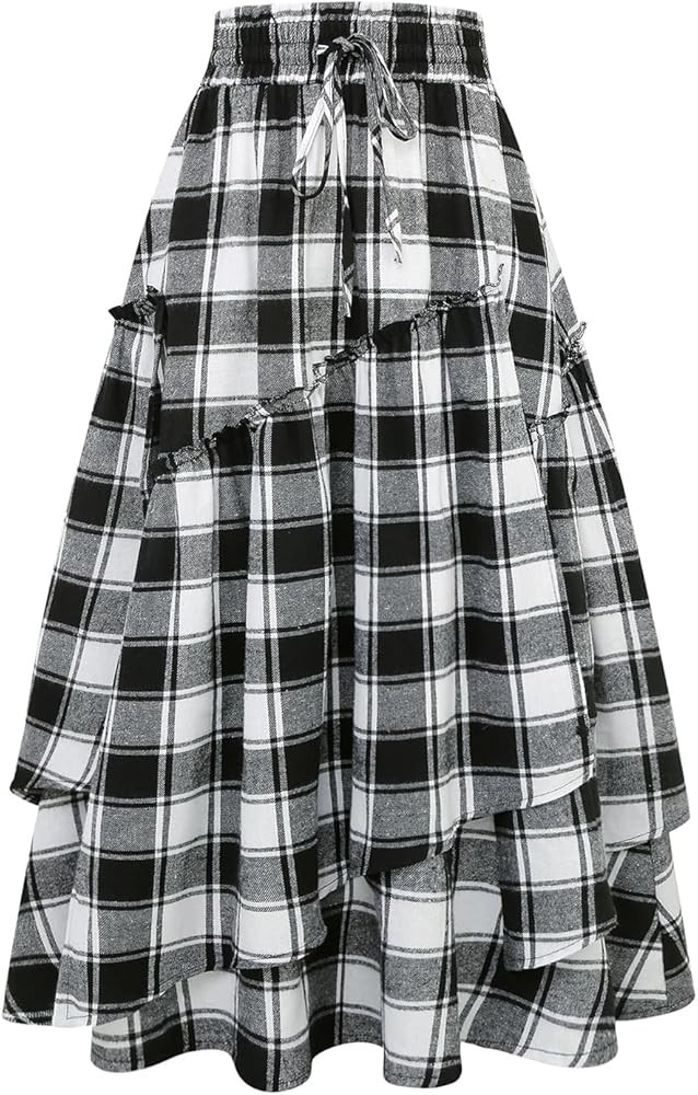 IDEALSANXUN Womens Long Plaid Skirts High Waisted A Line Renaissance Maxi Skirt with Pockets | Amazon (US)