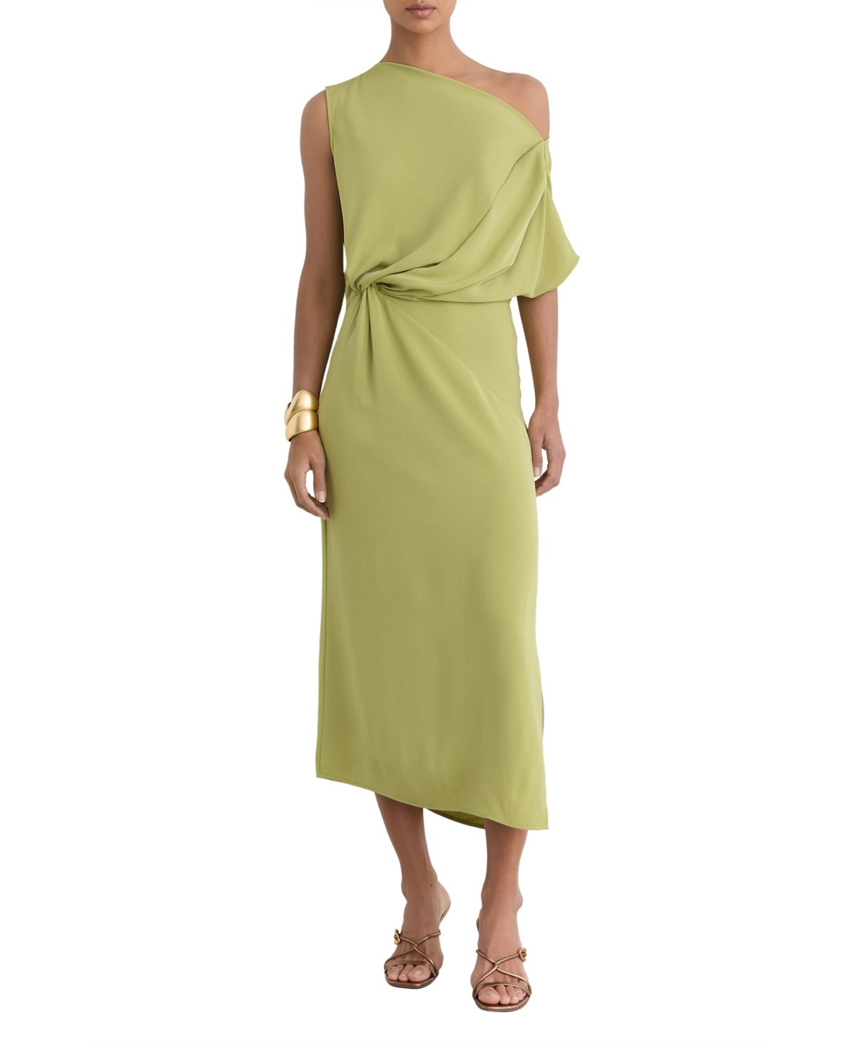 Reiss Women's Beth Asymmetric Tuck Detail Midi Dress - Green | Macy's