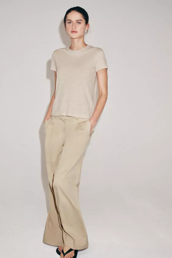 T-SHIRT MIT KURZEN \u00c4RMELN AUS LEINEN | Zara DE