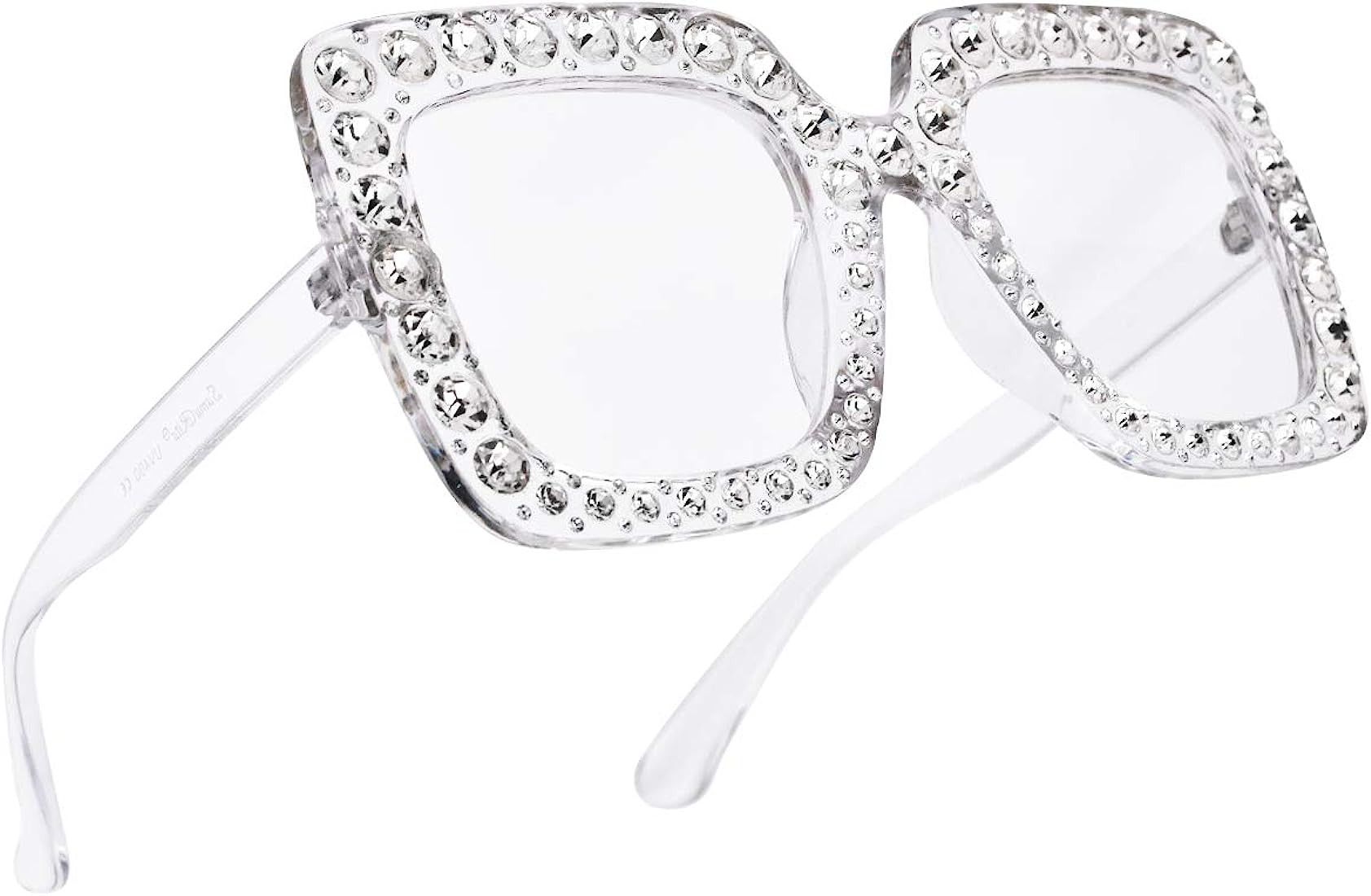 SAMURITA Elton Square Diamond Rhinestone Sunglasses Novelty Oversized Celebrity Shades | Amazon (US)