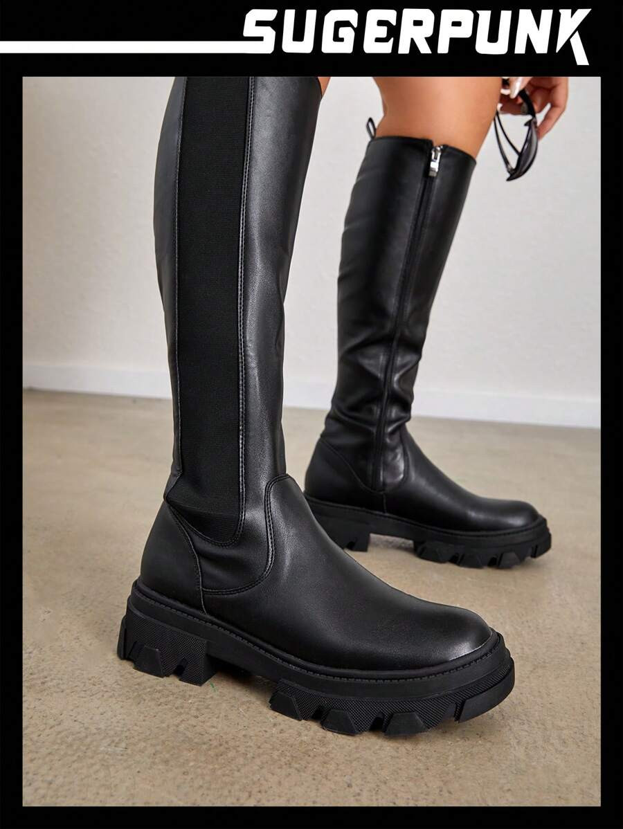 Sugerpunk Women Minimalist Platform High Heels Black Chelsea Boots For Summer Vacation Shoes Summ... | SHEIN