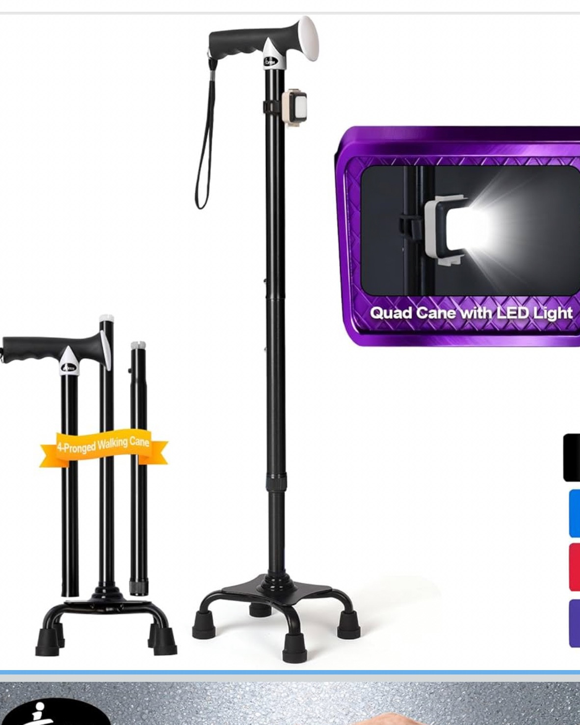 Quad Cane (300 lbs) - Adjustable Walking Cane with Large 4-Pronged Base & LED Light, Extra Balance & Stability Walking Stick for Seniors, Men & Women 

#LTKSaleAlert #LTKActive #LTKdayinmylife
