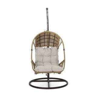 Malia Wicker Hanging Chair with Stand by Christopher Knight Home (Light Brown + Brown + Beige) | Bed Bath & Beyond