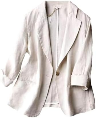 Women's Casual One Button Linen Blazer Jackets Lapel 3/4 Sleeve Suit Blazer | Amazon (US)