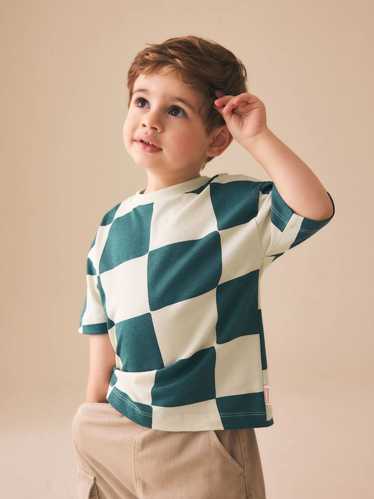 Green/White Wavy Checkerboard Short Sleeve All-Over Print T-Shirt (3 Month-7 Years) (3mths-7yrs) | Next US
