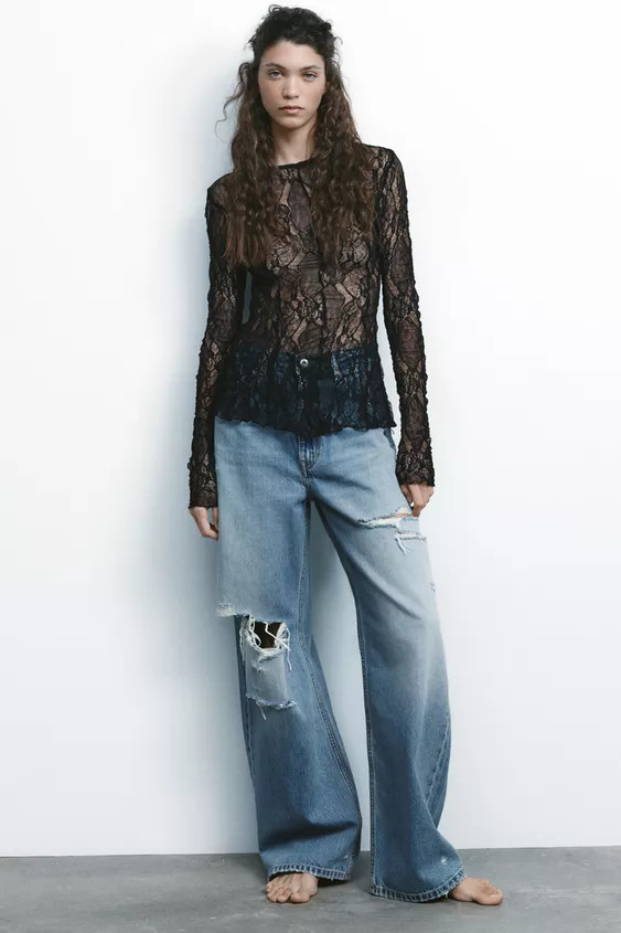 TRF MID-RISE BAGGY RIPPED JEANS | Zara US