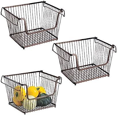 mDesign Modern Stackable Metal Storage Organizer Bin Basket with Handles, Open Front for Kitchen ... | Amazon (US)