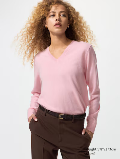 Pull 100% Cachemire Col VColoris: 12 ROSETaille: Femme SXXSXSSMLXLXXLGuide des taillesObtenez de ... | Uniqlo FR