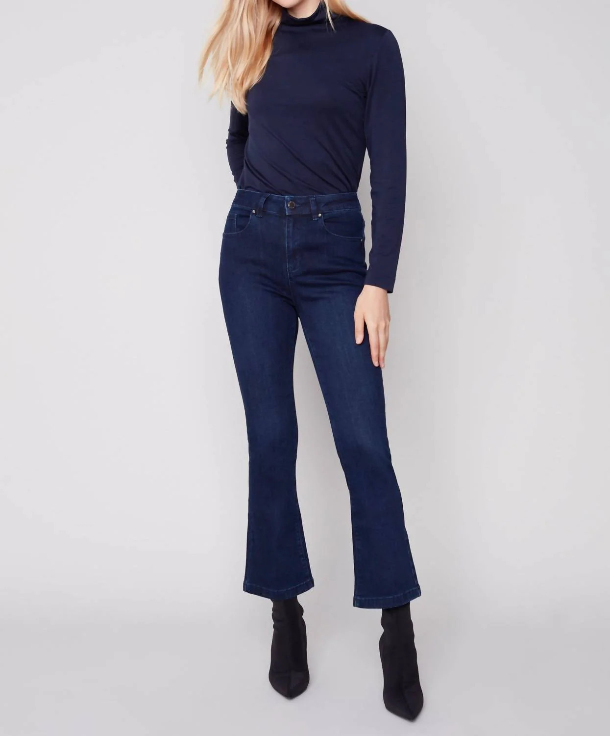 Bootleg Stretch Denim Pants In Blue Black | Shop Simon