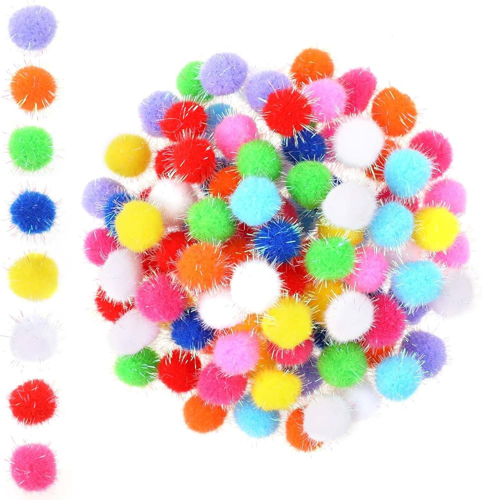 100 Pcs Craft Pom Pom Balls 0.8 inch Assorted Sparkle Glitter Pom Poms Balls for Arts Craft Soft ... | Amazon (US)