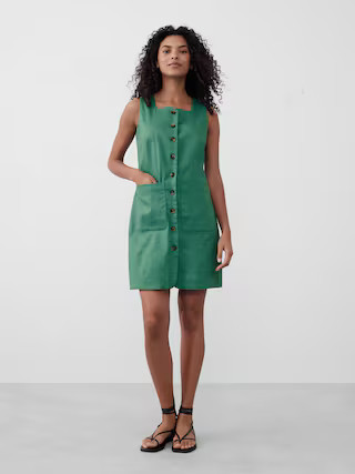 Square-Neck Linen-Blend Mini Dress | Banana Republic Factory