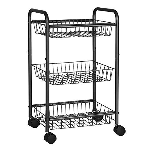 SONGMICS 3-Tier Metal Rolling Cart on Wheels with Baskets, Lockable Utility Trolley with Handles for | Amazon (US)