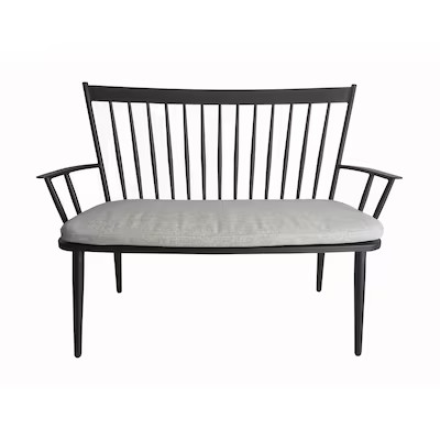 Style Selections Bench with Gray Cushion 46.6-in W x 37-in H Black Aluminum Traditional Bench | Lowe's