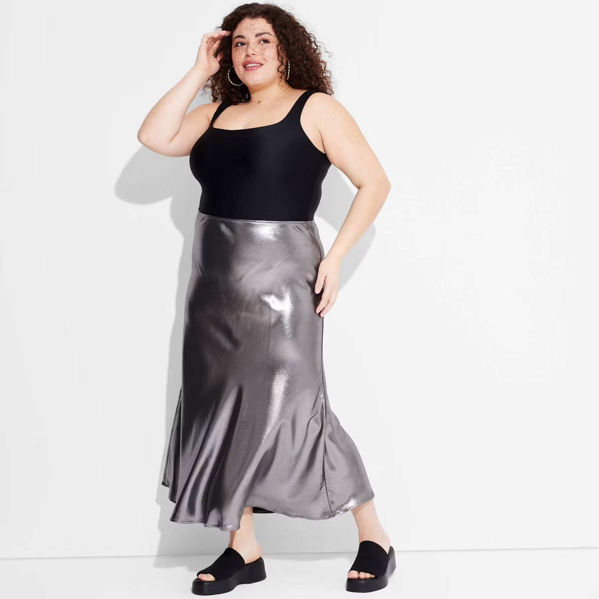 Women's Metallic Trumpet Maxi Skirt - Wild Fable™ Silver | Target